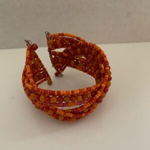 Orange Beaded cuff Bracelet
